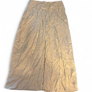 Light Green Faux Button Satin Maxi Skirt